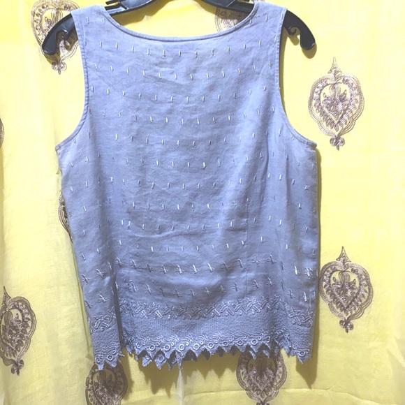 VAN HUESEN LINEN/VISCOSE BLUE BUTTON-DOWN  EMBROIDERED TANK SZ M - Picture 2 of 9
